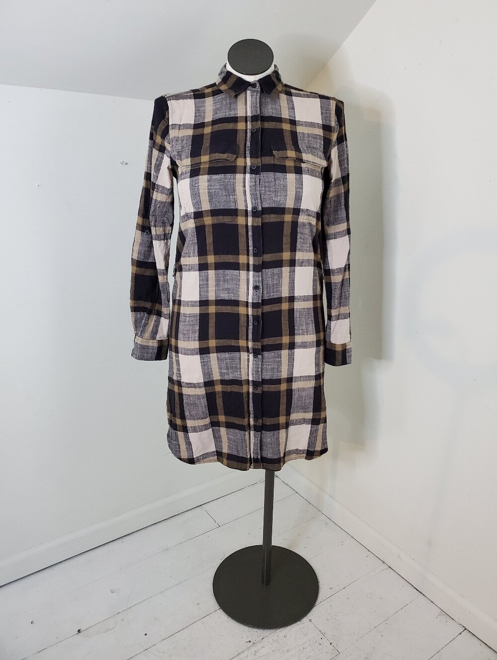 Loft Neutral Plaid Shirt Dress